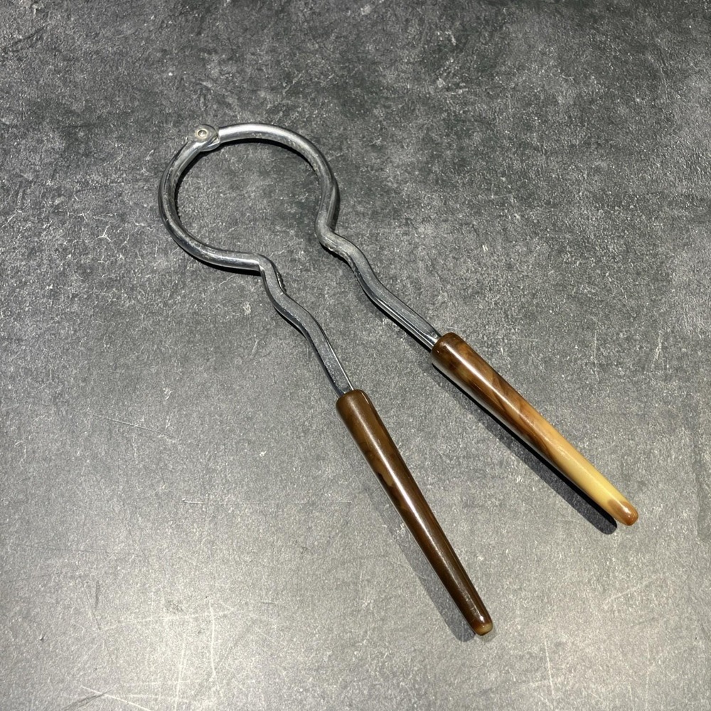 Vintage USA Stainless Steel Jar Opener with Caramel/Brown Bakelite Handles MCM